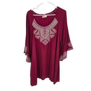 Lady's World Size 3XL Womens Top Boho Embroidered Bell Sleeve Blouse